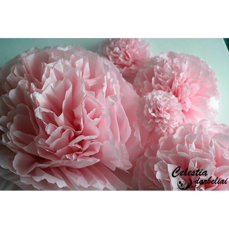 Šilko popieriaus burbulas Pompoms - rožinis 17 cm, 23 cm, 35 cm